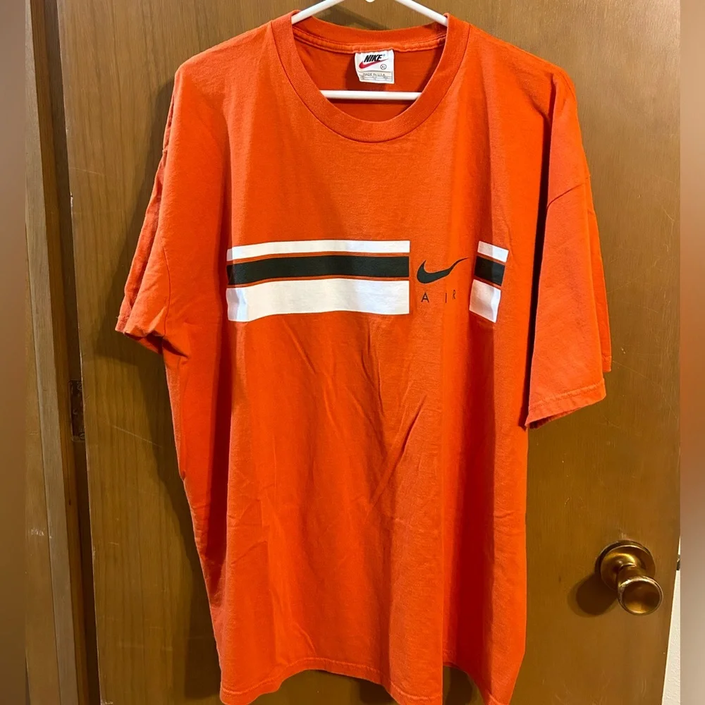 Vintage Nike Air T Shirt XL Orange Made in USA 90s Y2K Swoosh‎ Graphic Tee